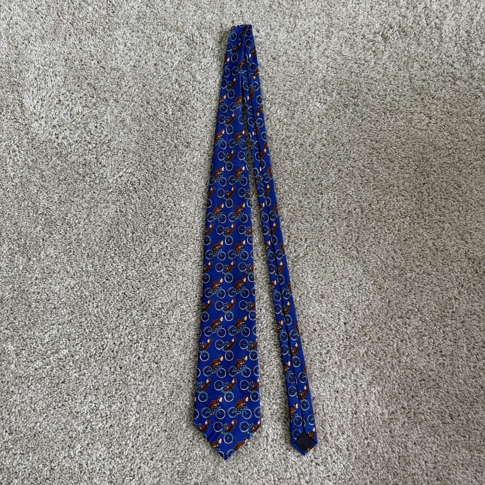 Curious George Necktie Unisex One Size Blue Bicycle Print Cartoon Novelty